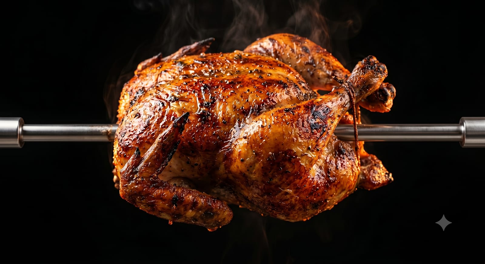 Pollo entero a las brasas, dorado y jugoso